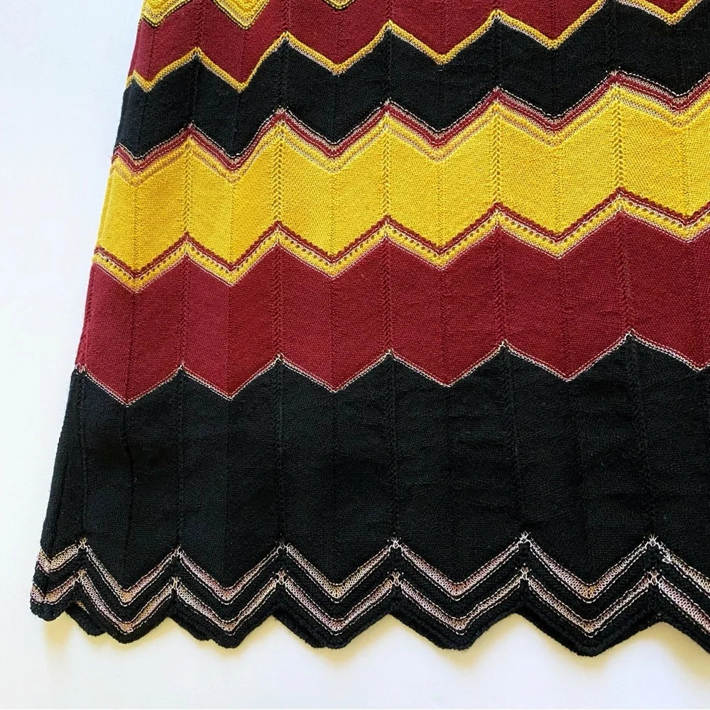 MISSONI black burgundy red gold zig zag print knit mini skirt - Picture 4 of 6